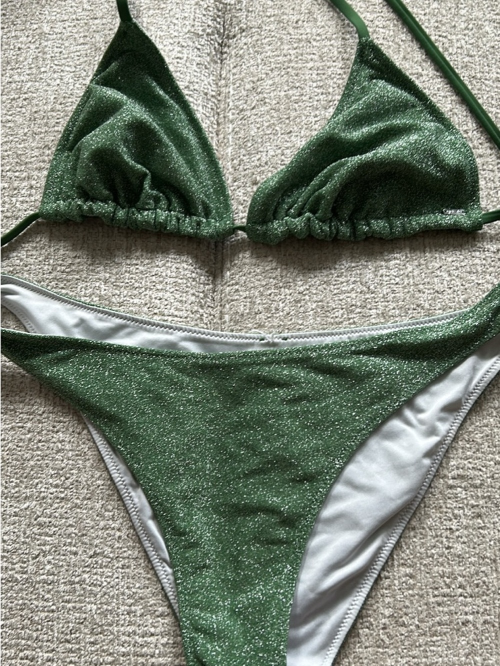 Pink Green Sparkle Triangle Bikini Set